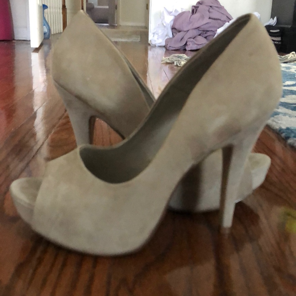 Nude Suede Peeptoe Heels